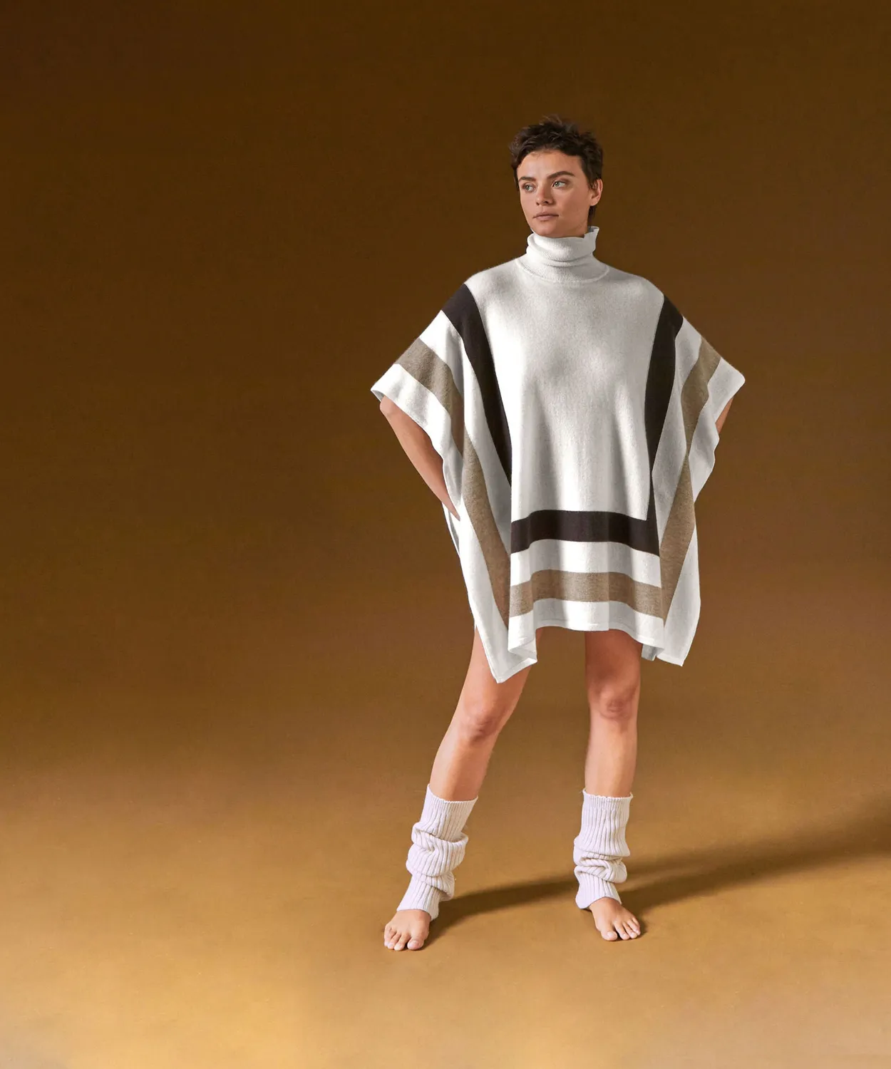Rodier Poncho Cashmere Collo Alto Bianco Oversize