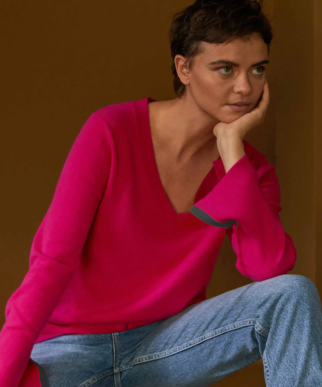 Rodier maglione cashmere scollo V rosa M
