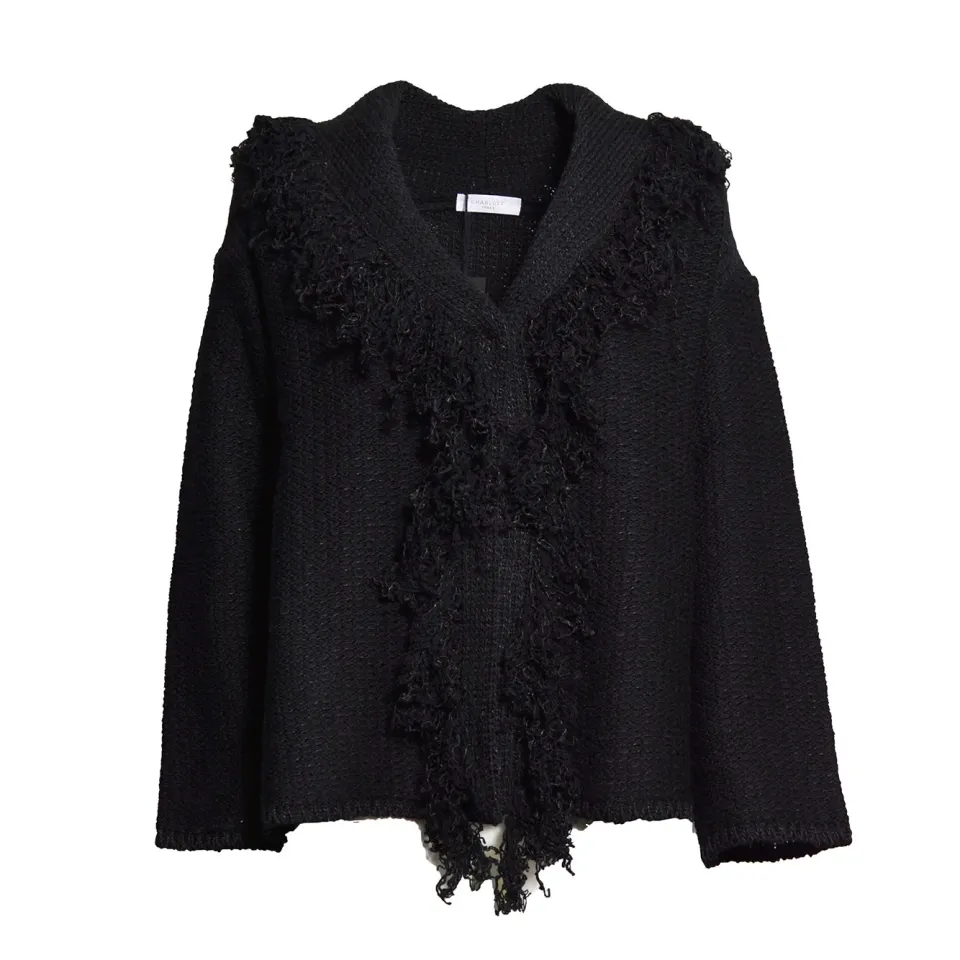Charlott 806500 cardigan nero in lana collo sciallato