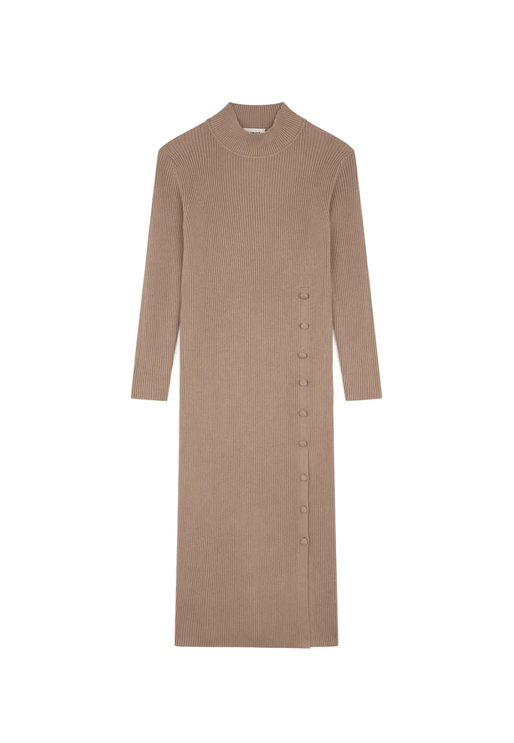 Rodier abito lungo maglia marrone moka coste scollo alto