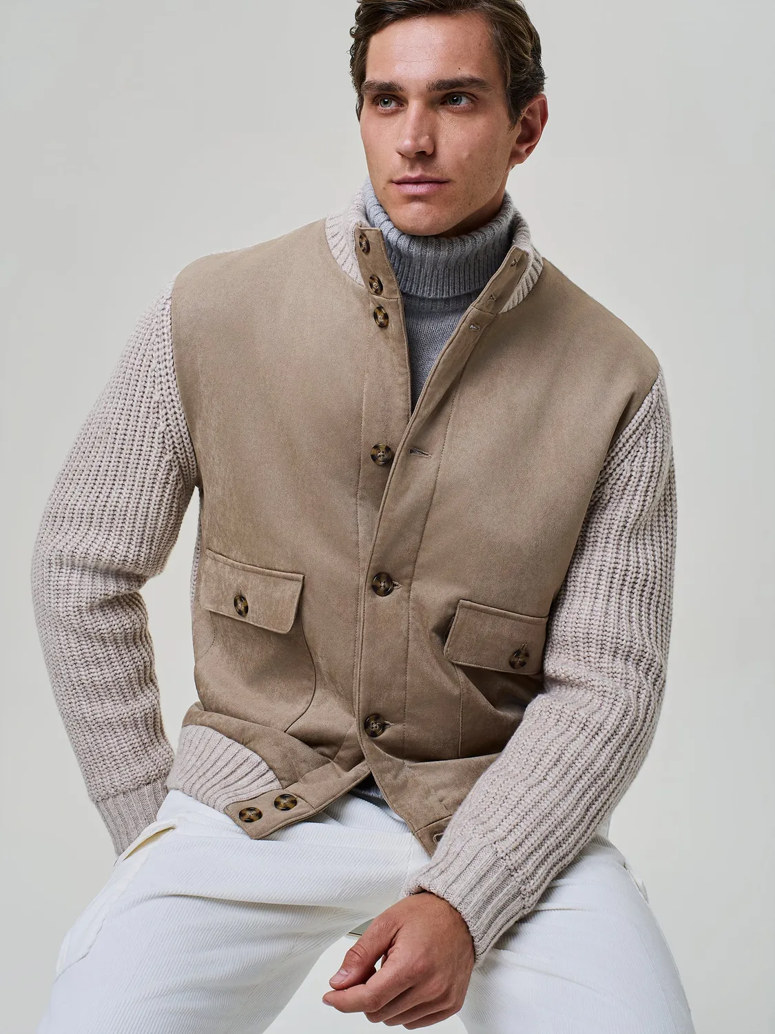 Paul Taylor Bomber Eco Suede Maglia Taupe Foderato Nylon