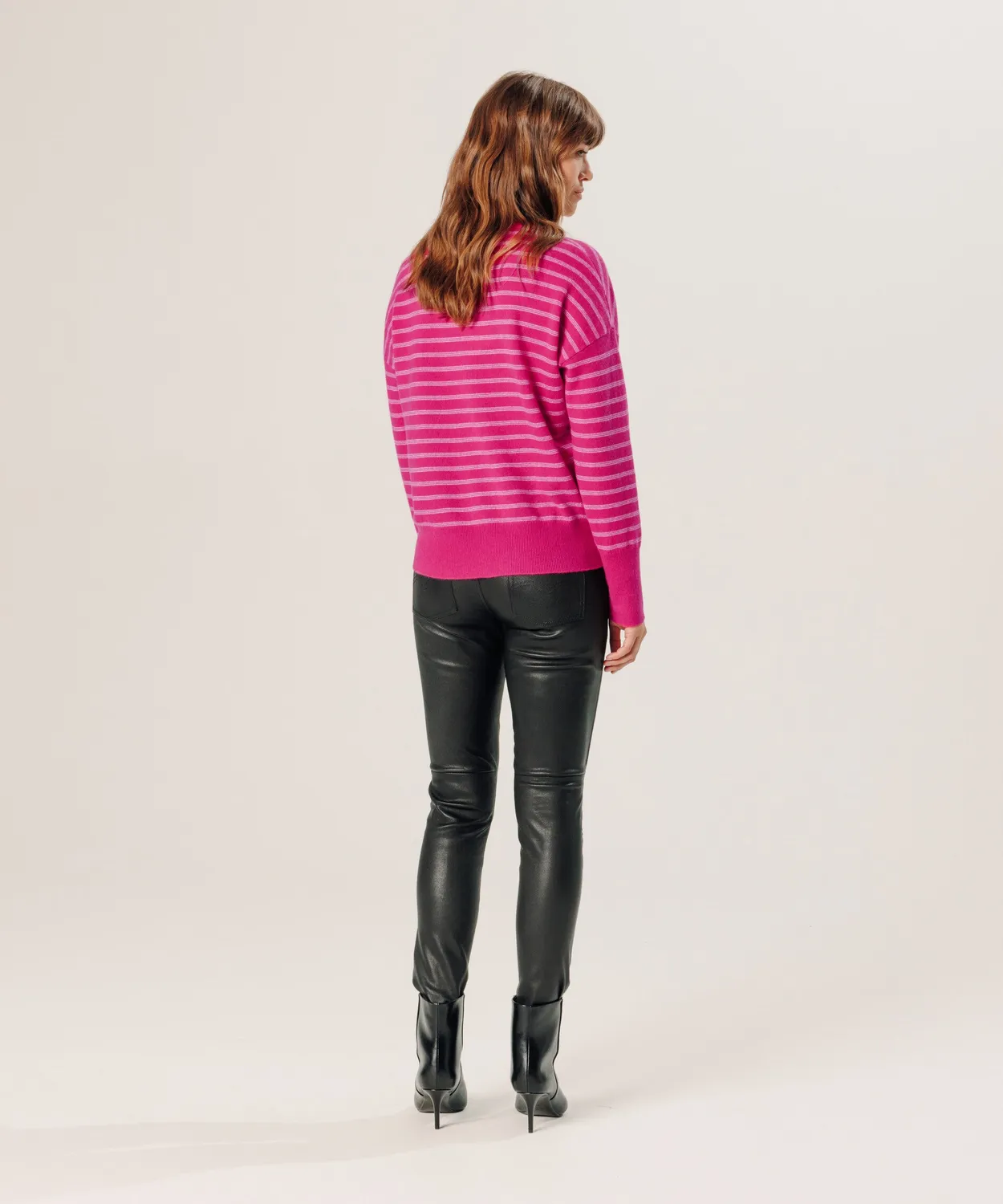 Rodier Maglione in cashmere a righe larghe rosa S-XL