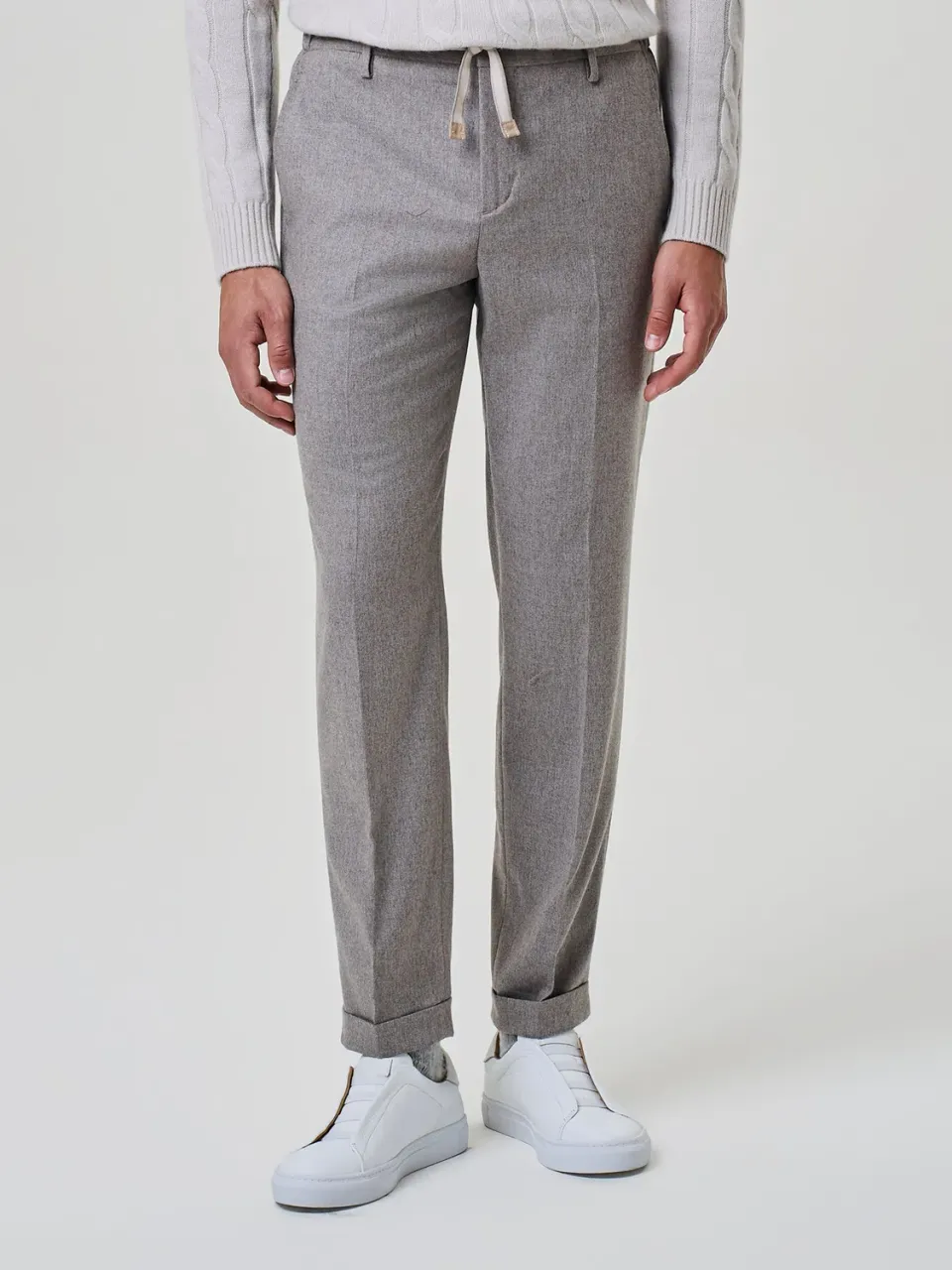 Paul Taylor Pantalone Flanella Misto Lana Beige con Risvolto