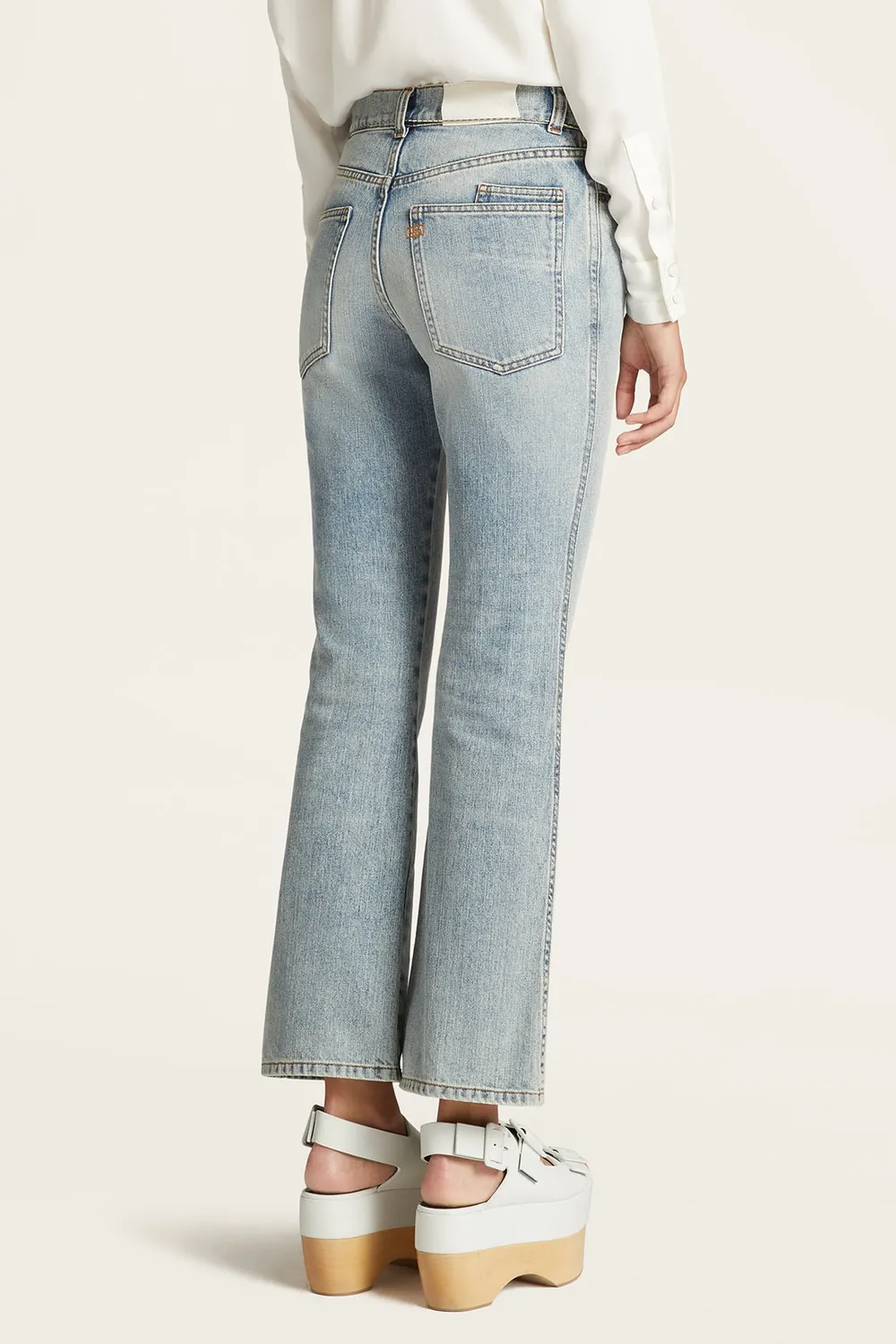 PORTS Washed Denim Flare jeans indaco zampa cropped