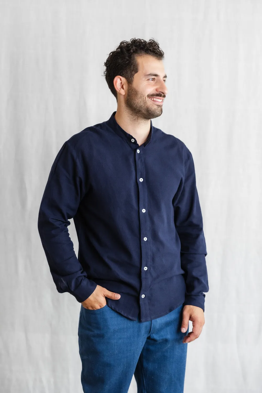 Jyoti Harish camicia cotone blu midnight uomo