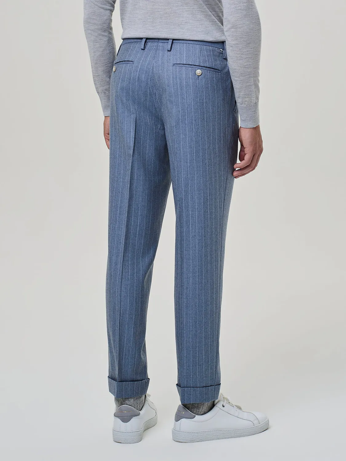 Paul Taylor pantalone flanella gessata dusty blue