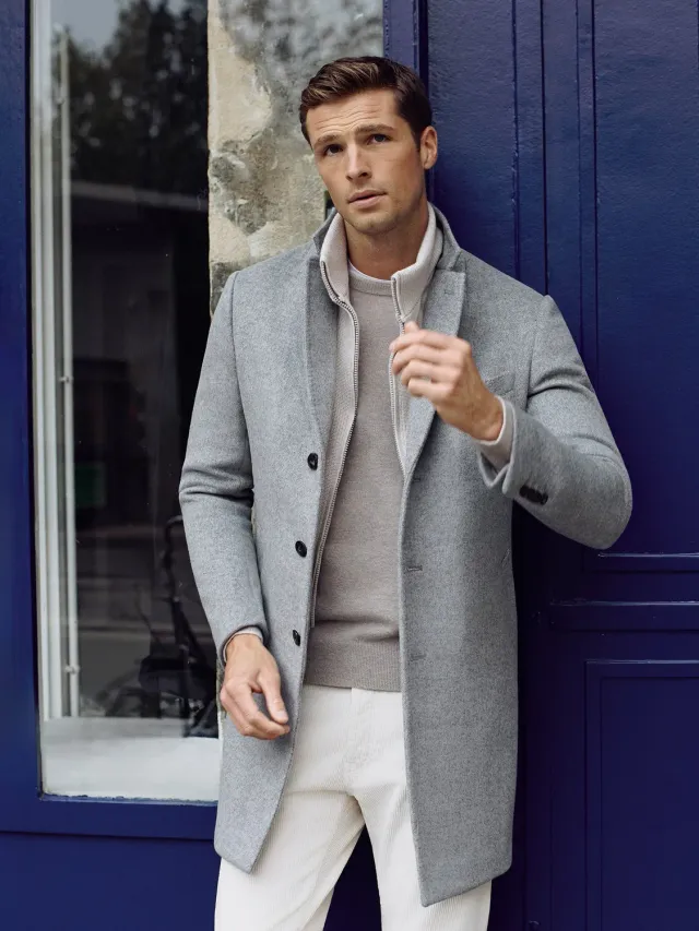 Paul Taylor Monopetto Velour Maglia Cappotto Grigio Chiaro