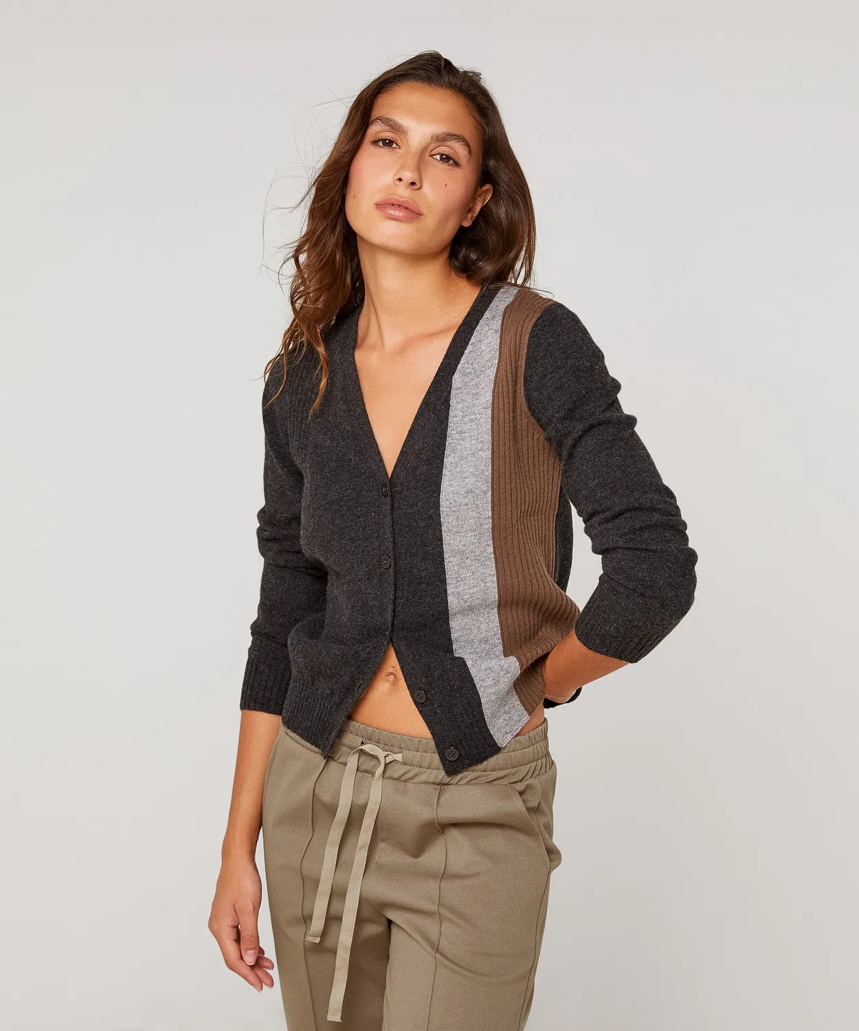 Rodier cardigan lana scollo a V antracite colorblock