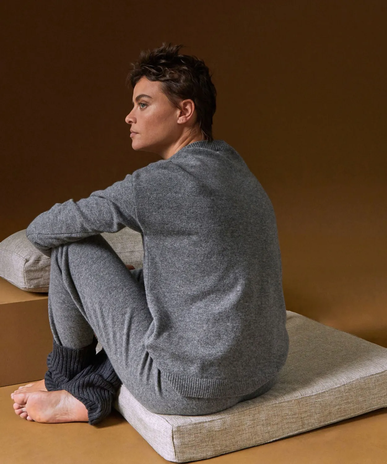 Rodier Maglione oversize scollo V cashmere grigio medio M