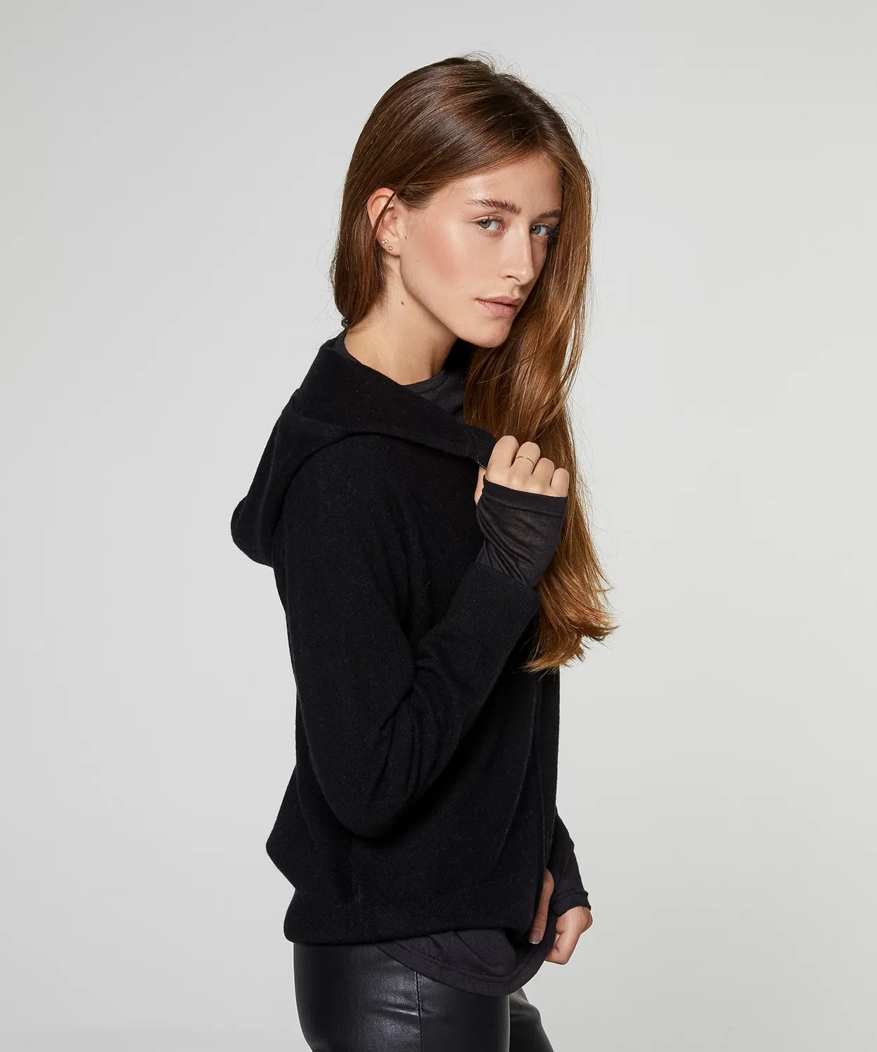 Rodier Giacca in Cashmere con Cappuccio Nera 100% Cashmere