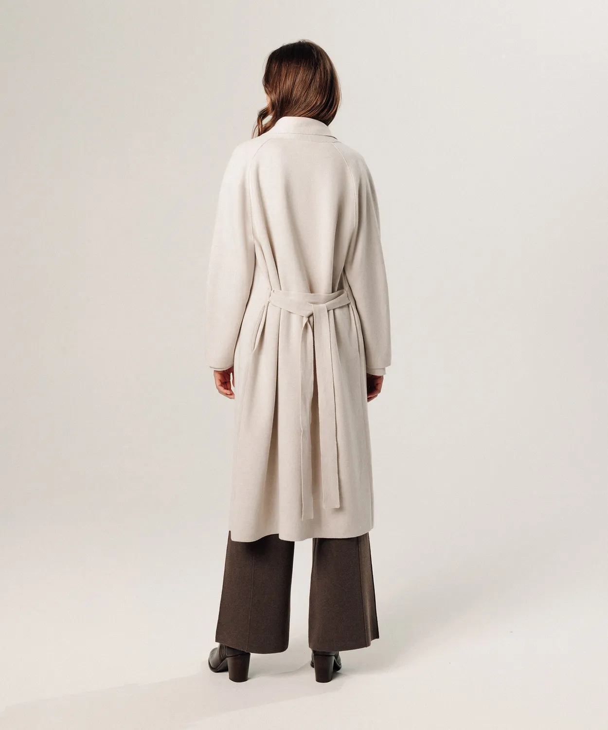 Rodier cappotto lungo maglia bianco ecru con cintura