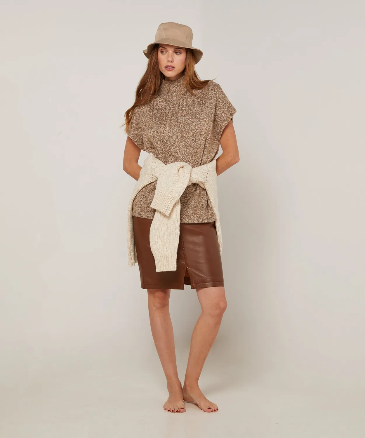 Rodier Maglione lungo erica collo alto maniche corte marrone