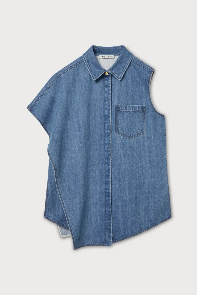 PORTS 1961 camicia denim indaco asimmetrica donna
