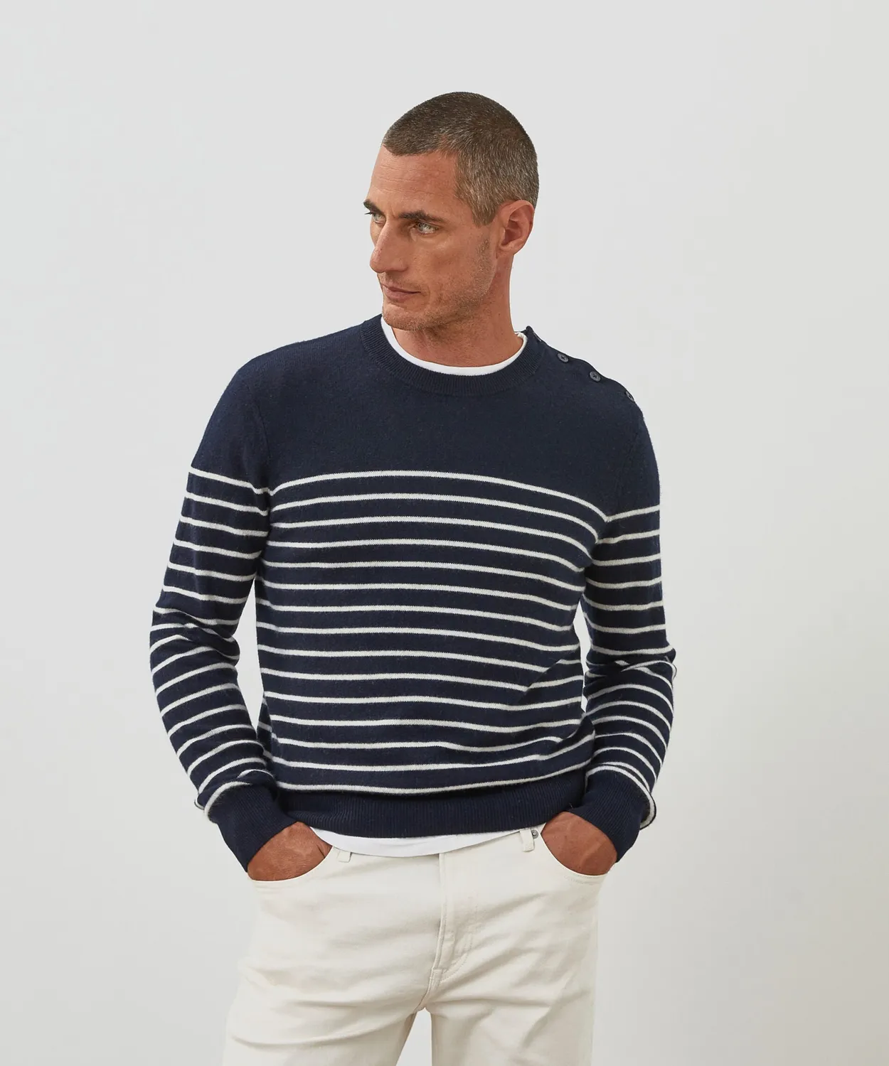 Rodier maglione marinaio cashmere uomo blu navy righe
