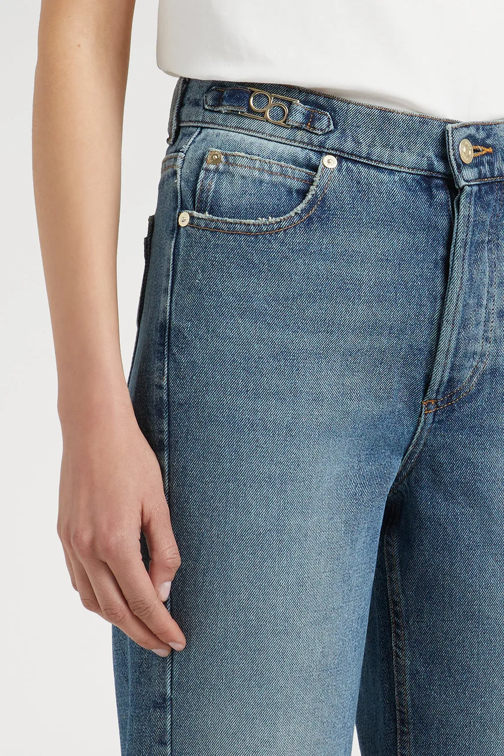 Ports PW323TJD11 boyfriend jeans denim indaco fibbia logo