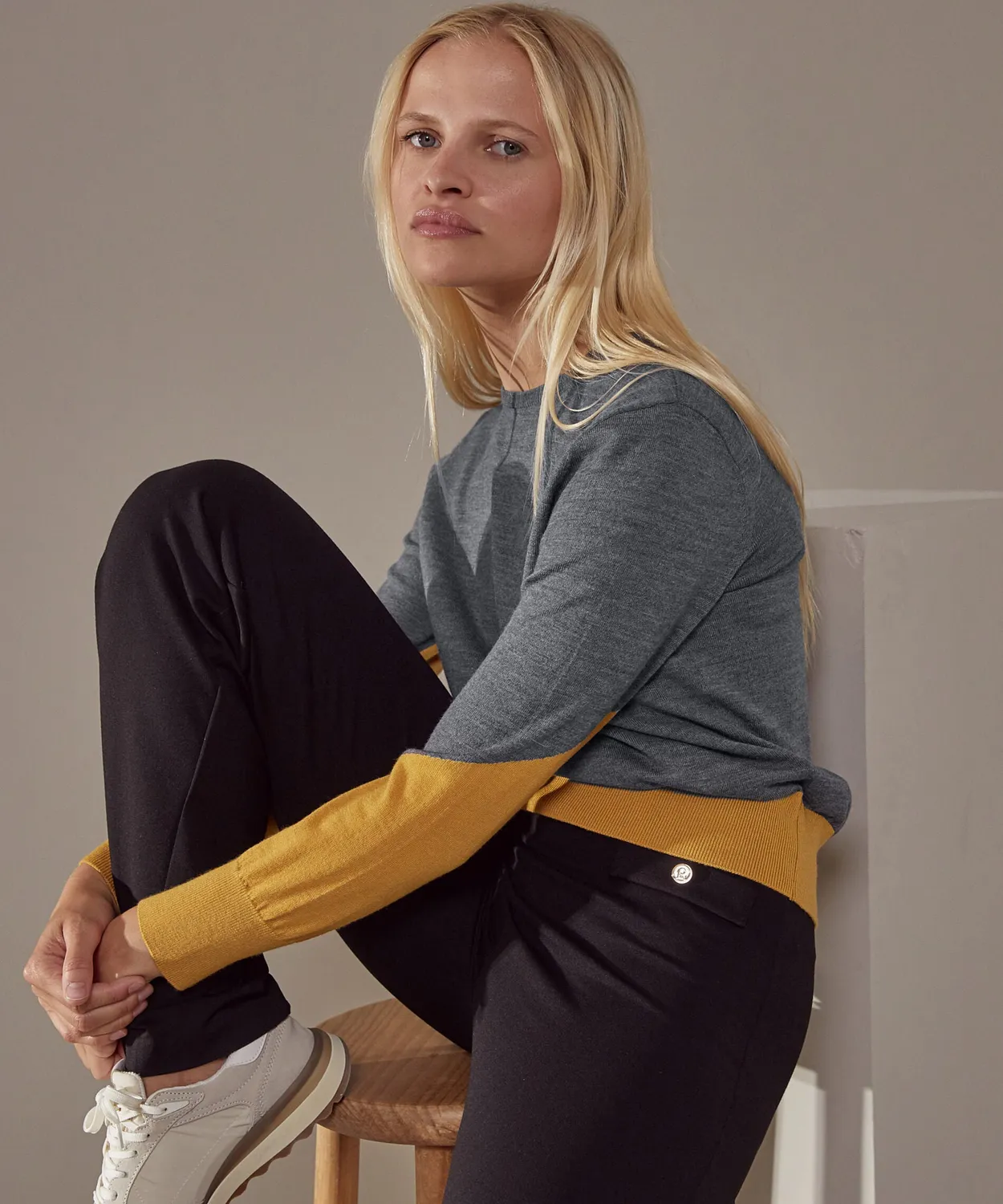 Rodier maglia girocollo bicolore merino grigio medio