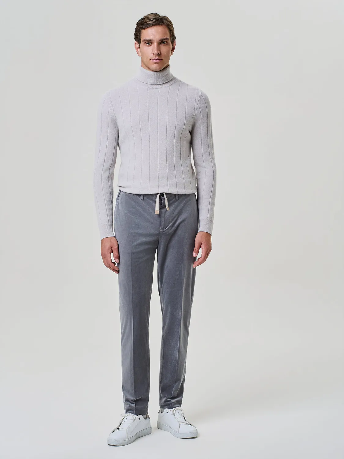 Paul Taylor Pantalone Velluto Coste Jersey Grigio
