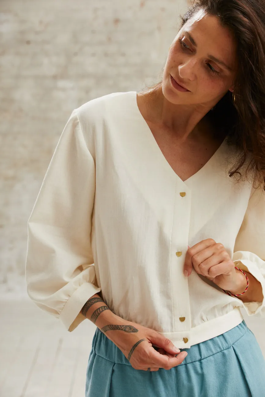 Jyoti Sahay camicetta crema cotone crop maniche