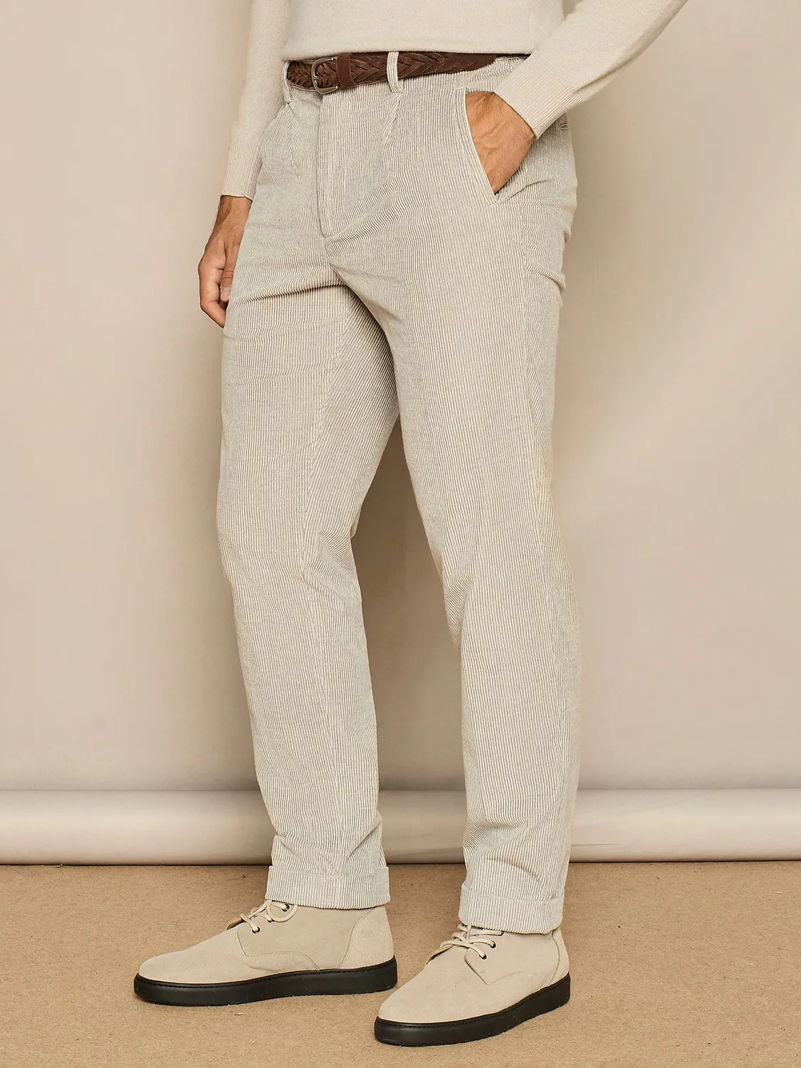 Paul Taylor Wide Fit velluto pantalone grigio chiaro