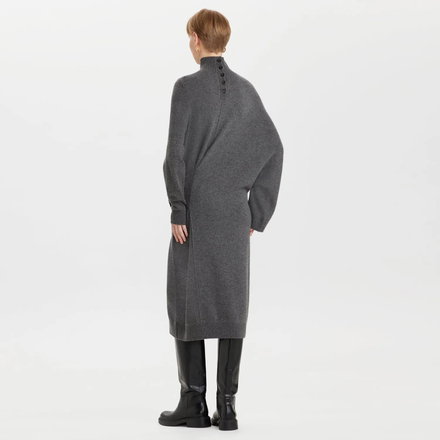 Ports Cashmere Roll-Neck abito midi grigio cashmere nodo