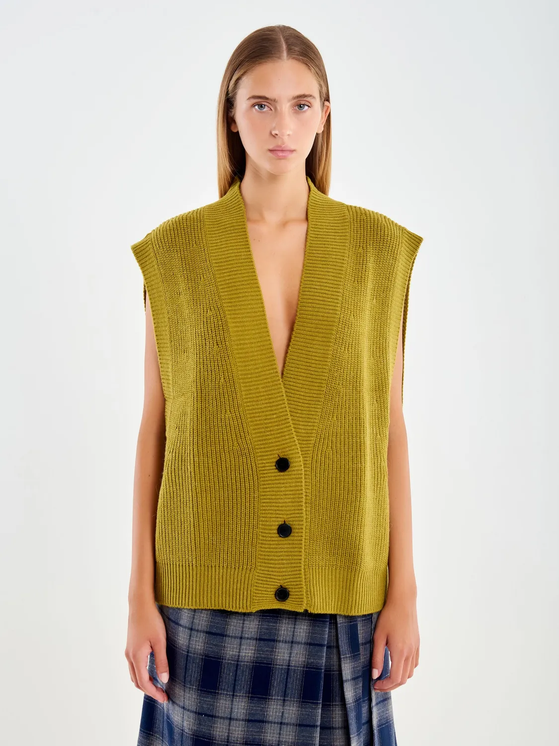 Vicolo Cardigan Scollo a V verde oliva over bottoni