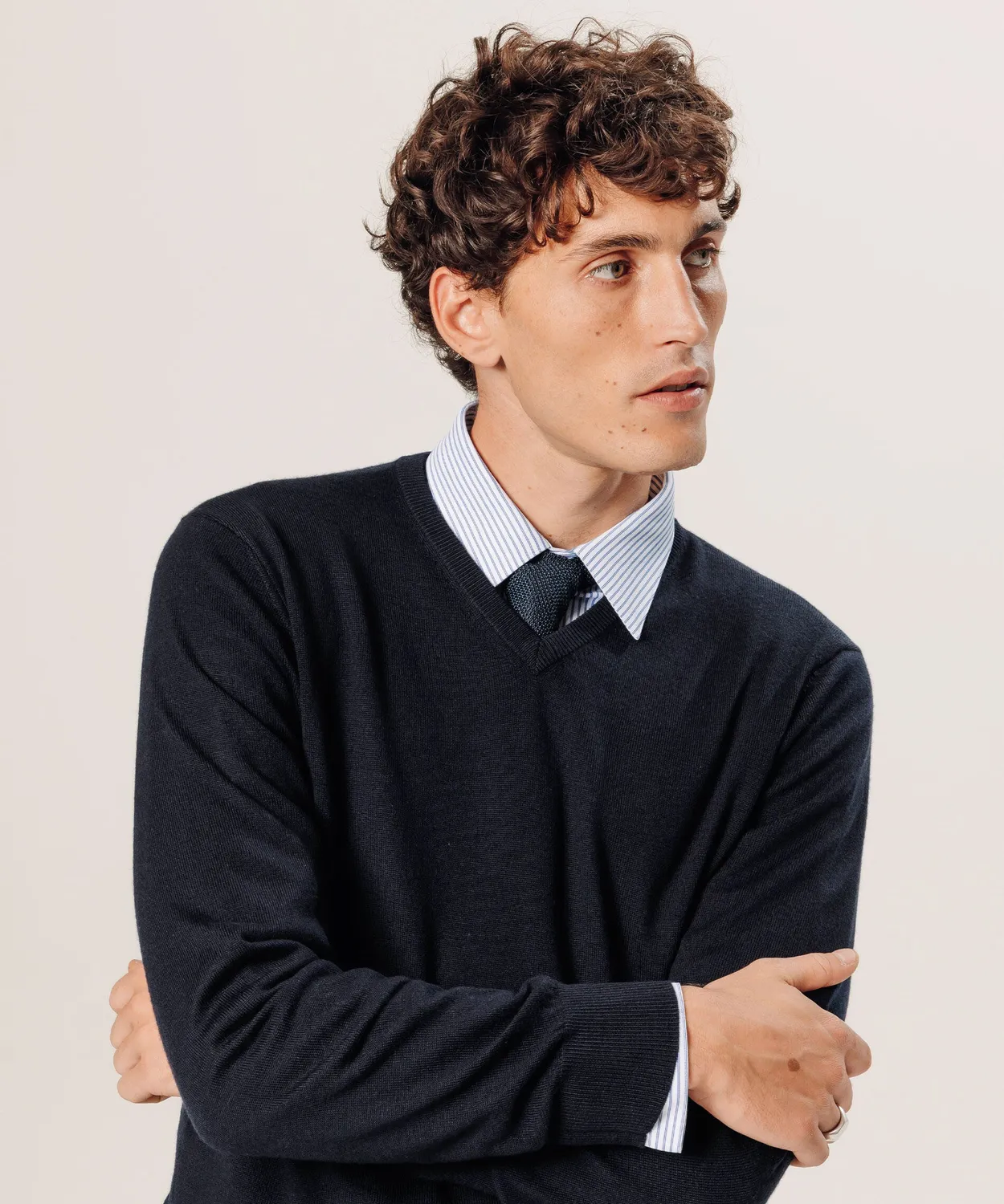 Rodier Maglione Scollo V Lana Merino Uomo Blu Notte