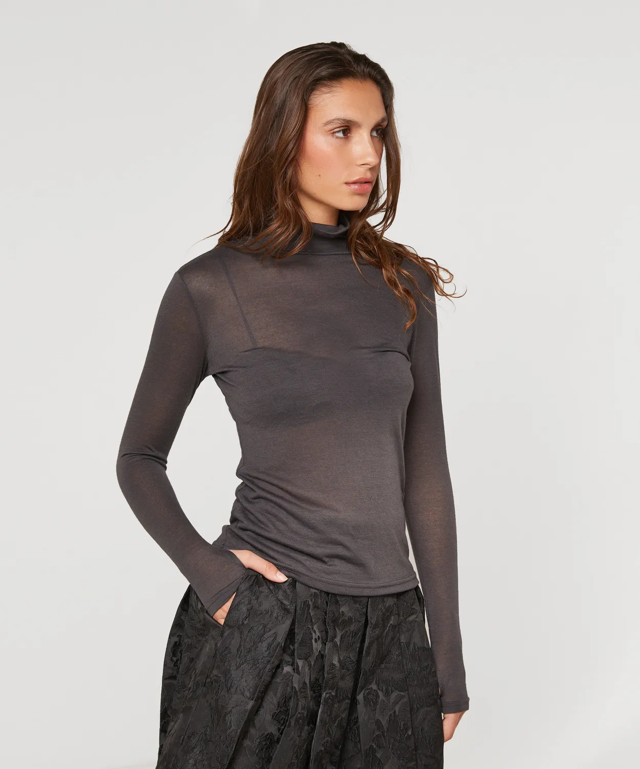 Rodier t-shirt collo alto maglia fine antracite