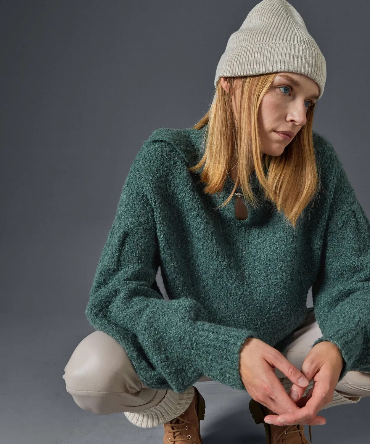 Rodier polo maniche lunghe bouclé verde grigio