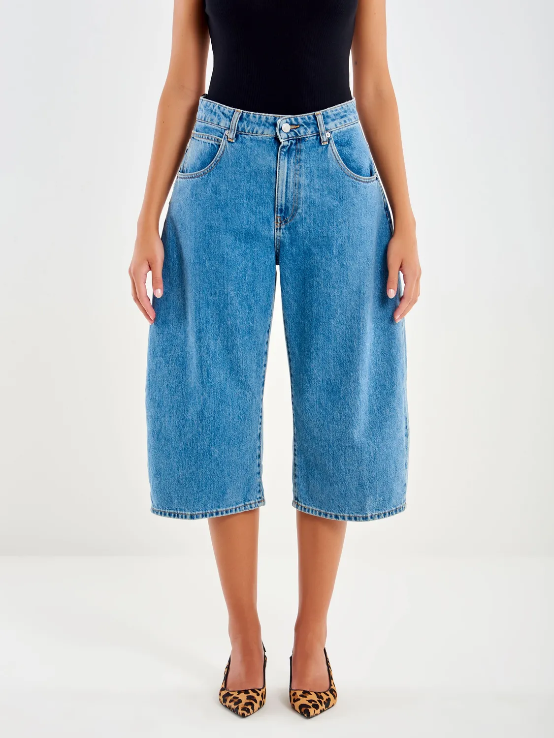 Vicolo Elettra bermuda jeans blu barrel fit in cotone