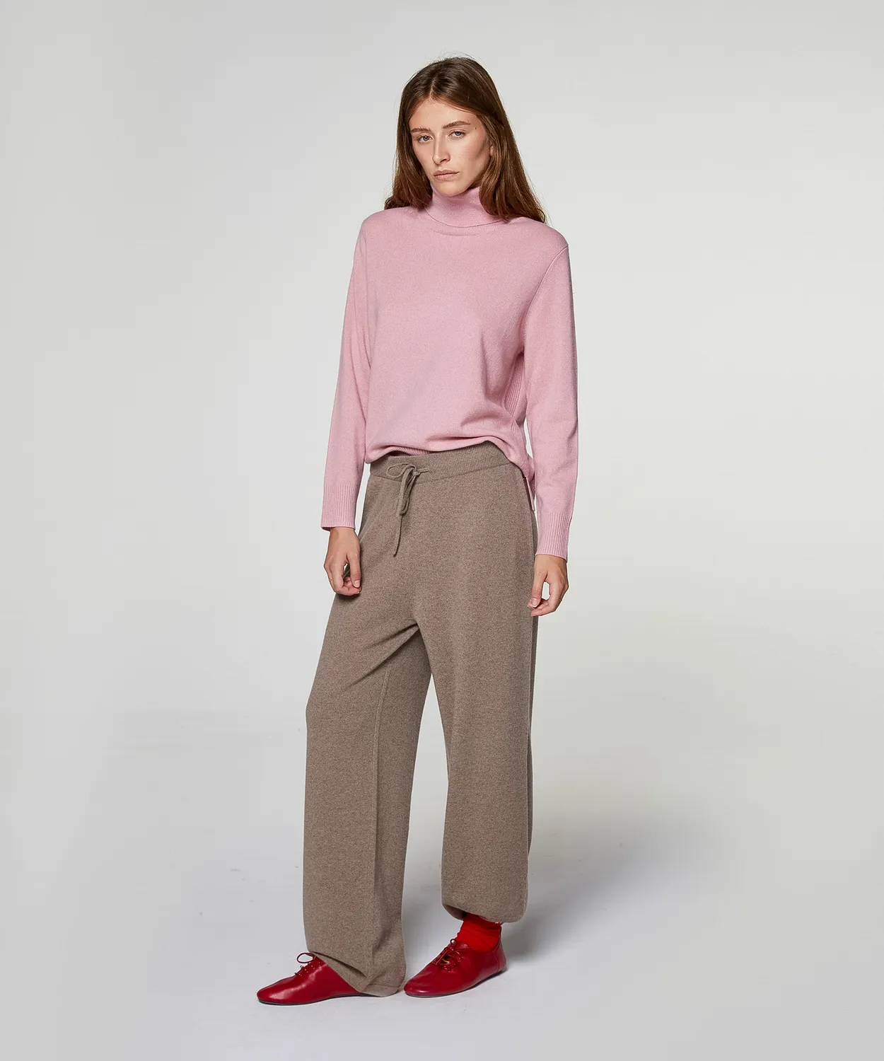 Rodier Pantaloni larghi in cashmere talpa