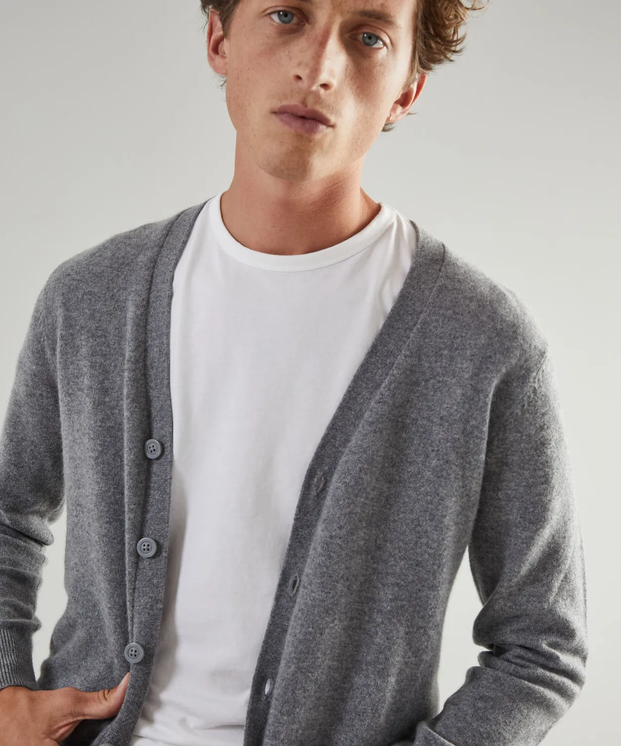 Rodier cardigan cashmere 2 capi scollo V grigio medio