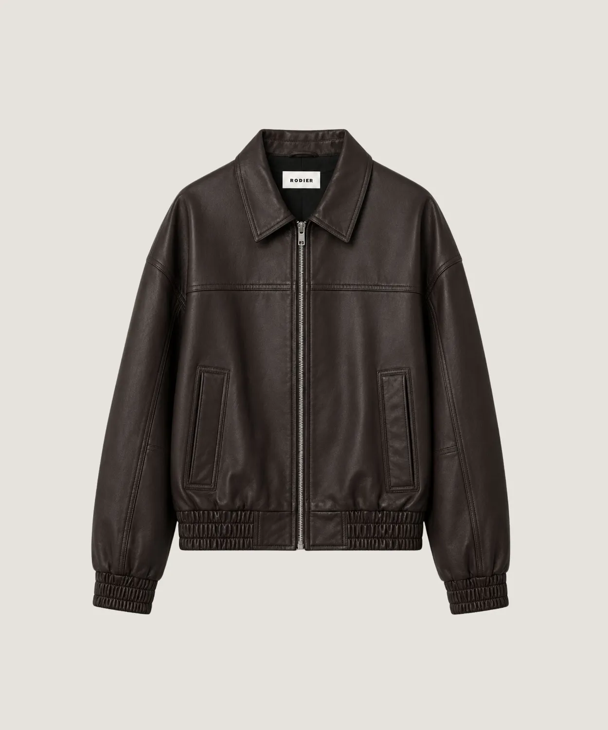 Rodier bomber pelle agnello bark brown oversize zip