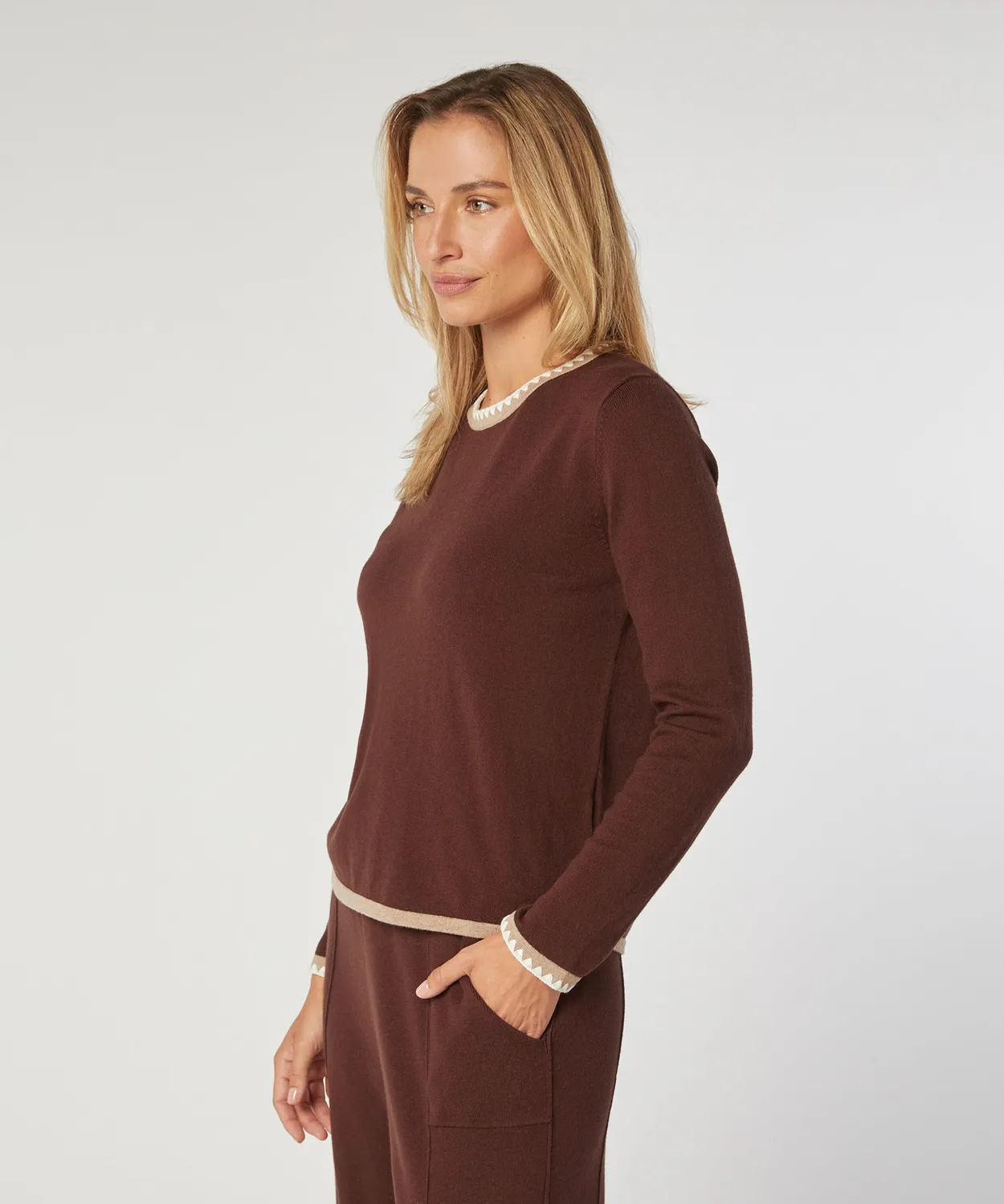 Rodier pullover girocollo maglia fine marrone