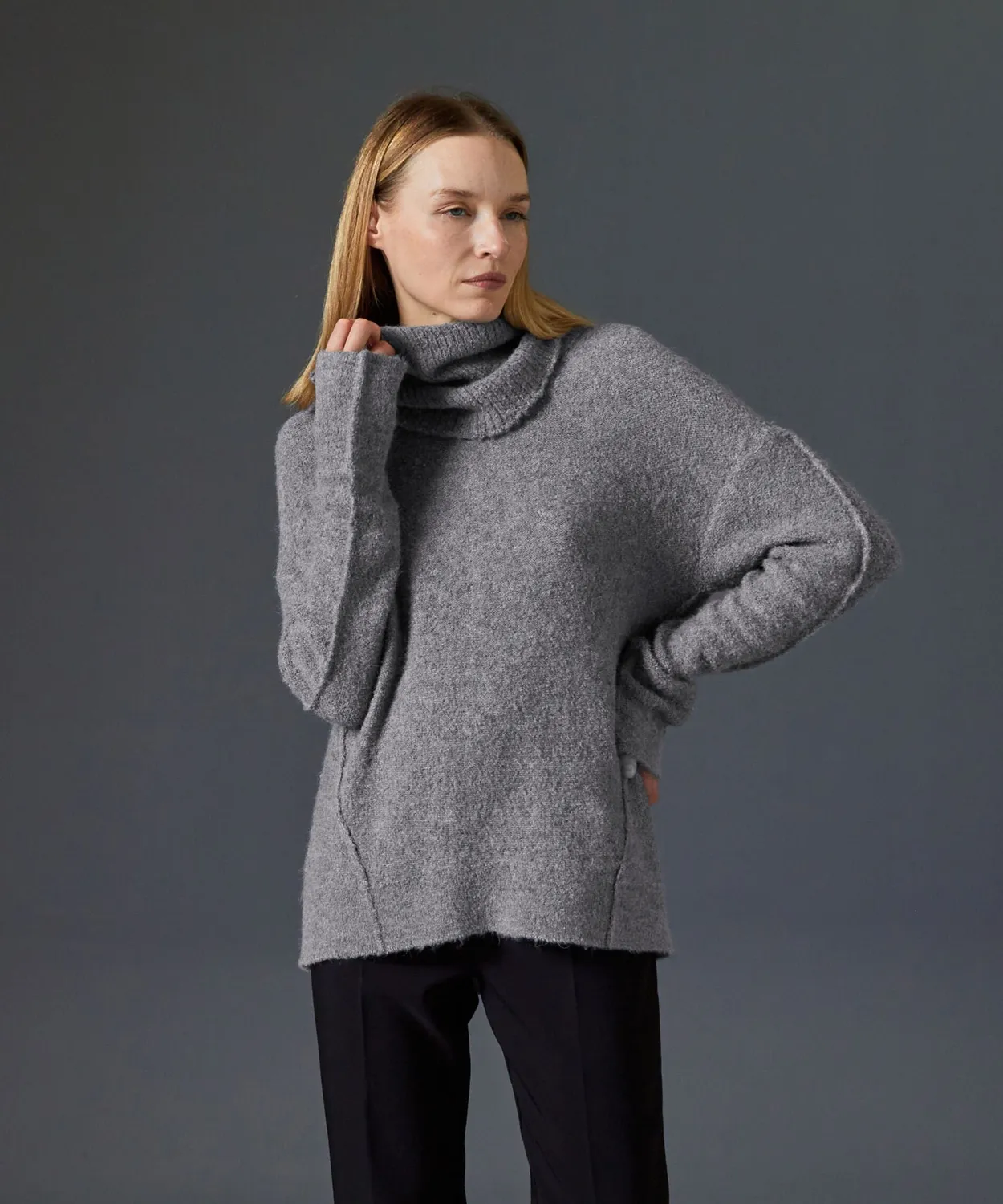 Rodier Maglione Lungo Dolcevita Removibile Grigio Medio