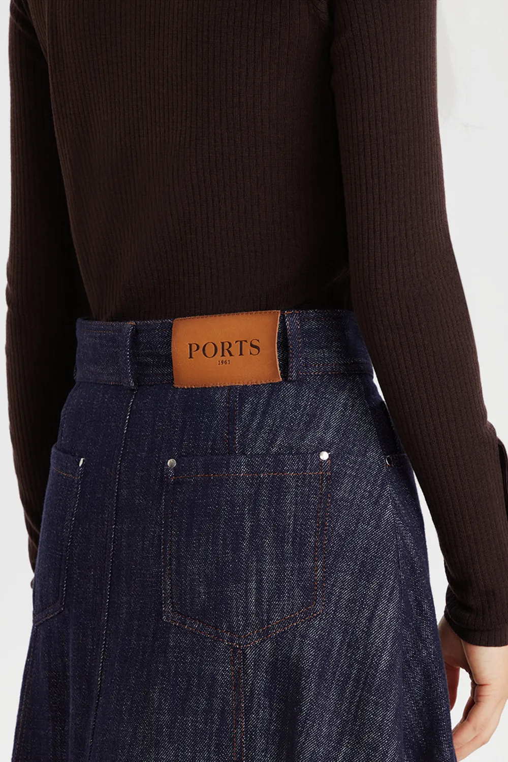 PORTS 1961 gonna denim midi svasata indaco