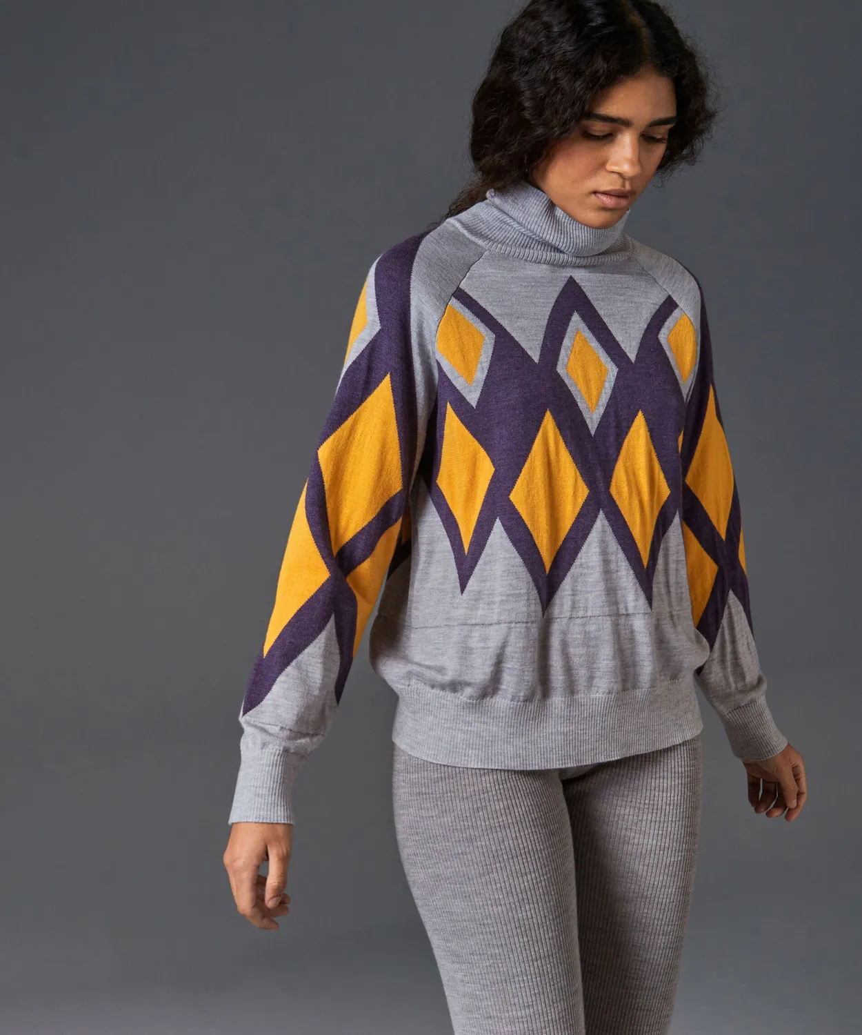 Rodier Dolcevita jacquard merino rombi grigio topo