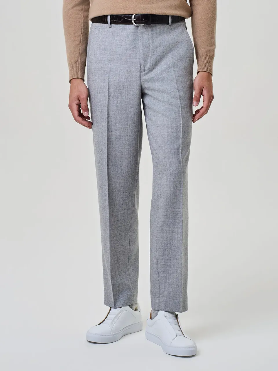 Paul Taylor Pantalone Flanella Grigio Chiaro Mélange Relaxed