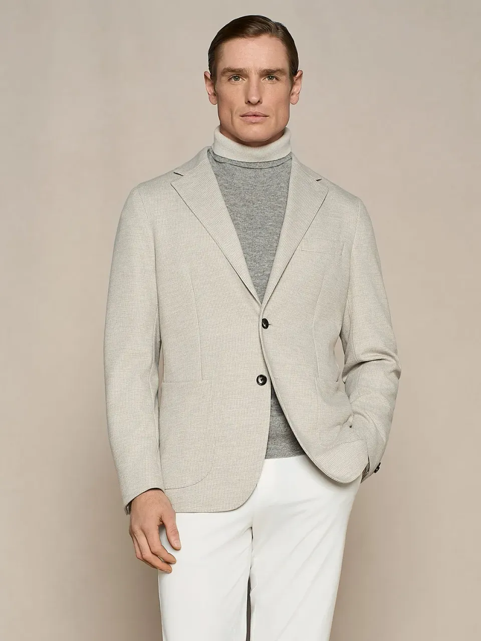 Paul Taylor pied de poule giacca sfoderata beige jersey