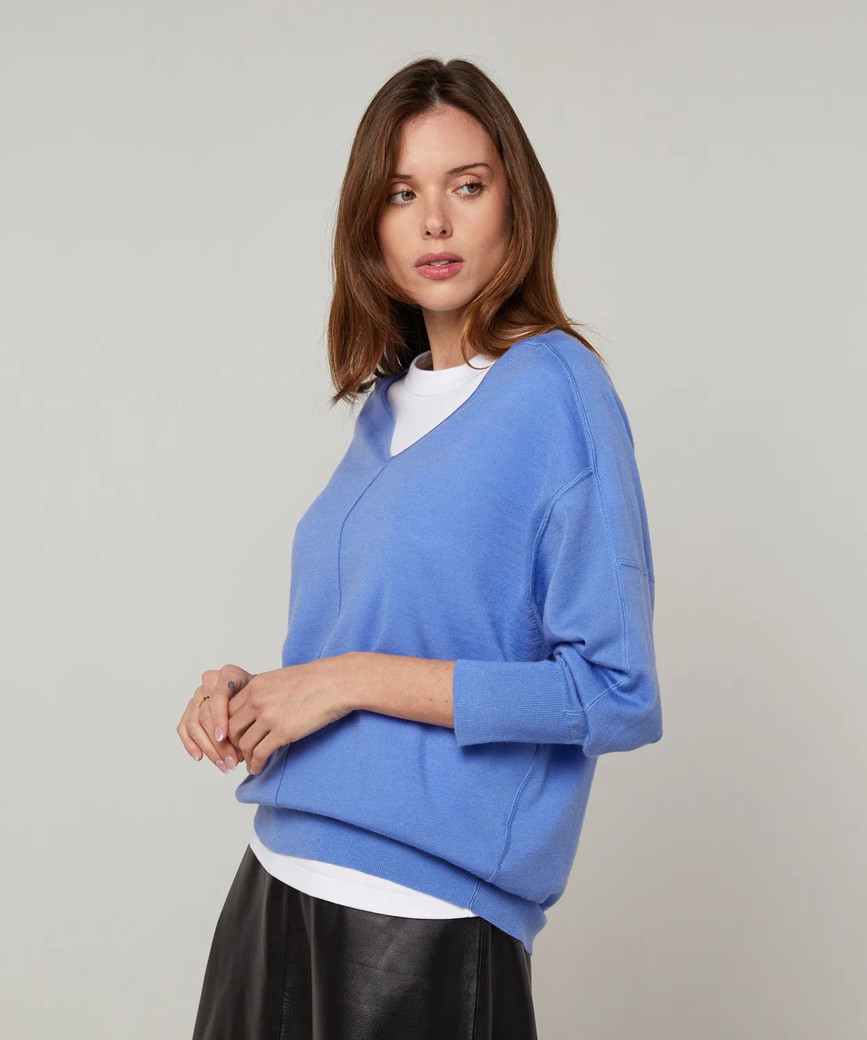 Rodier Maglione Oversize Scollo V Blu Orizzonte Lana