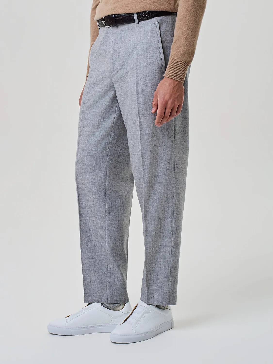 Paul Taylor Pantalone Flanella Grigio Chiaro Mélange Relaxed