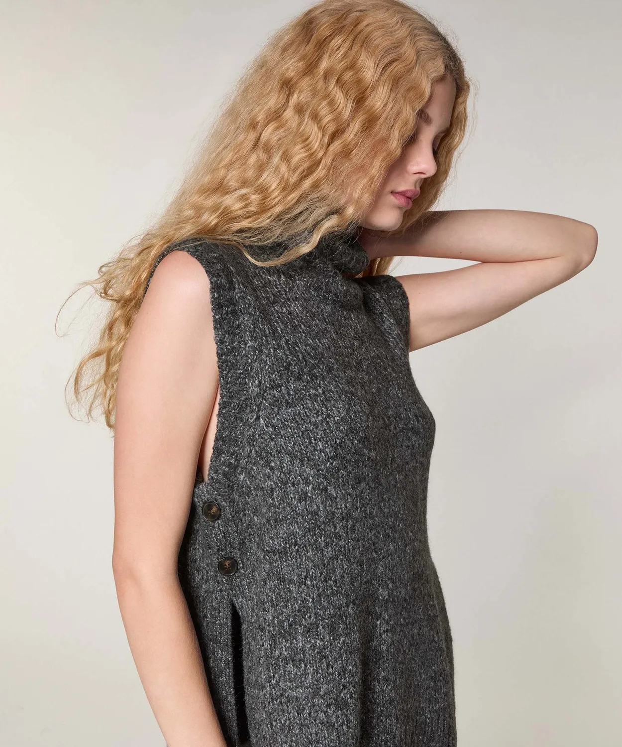 Rodier maglione smanicato maglia grossa grigio chiné