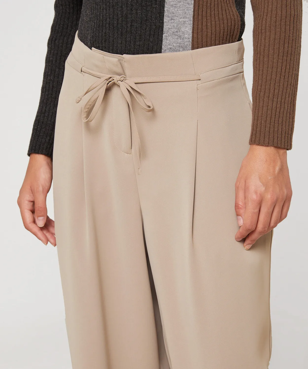 Rodier pantaloni larghi fluidi beige scuro gamba ampia
