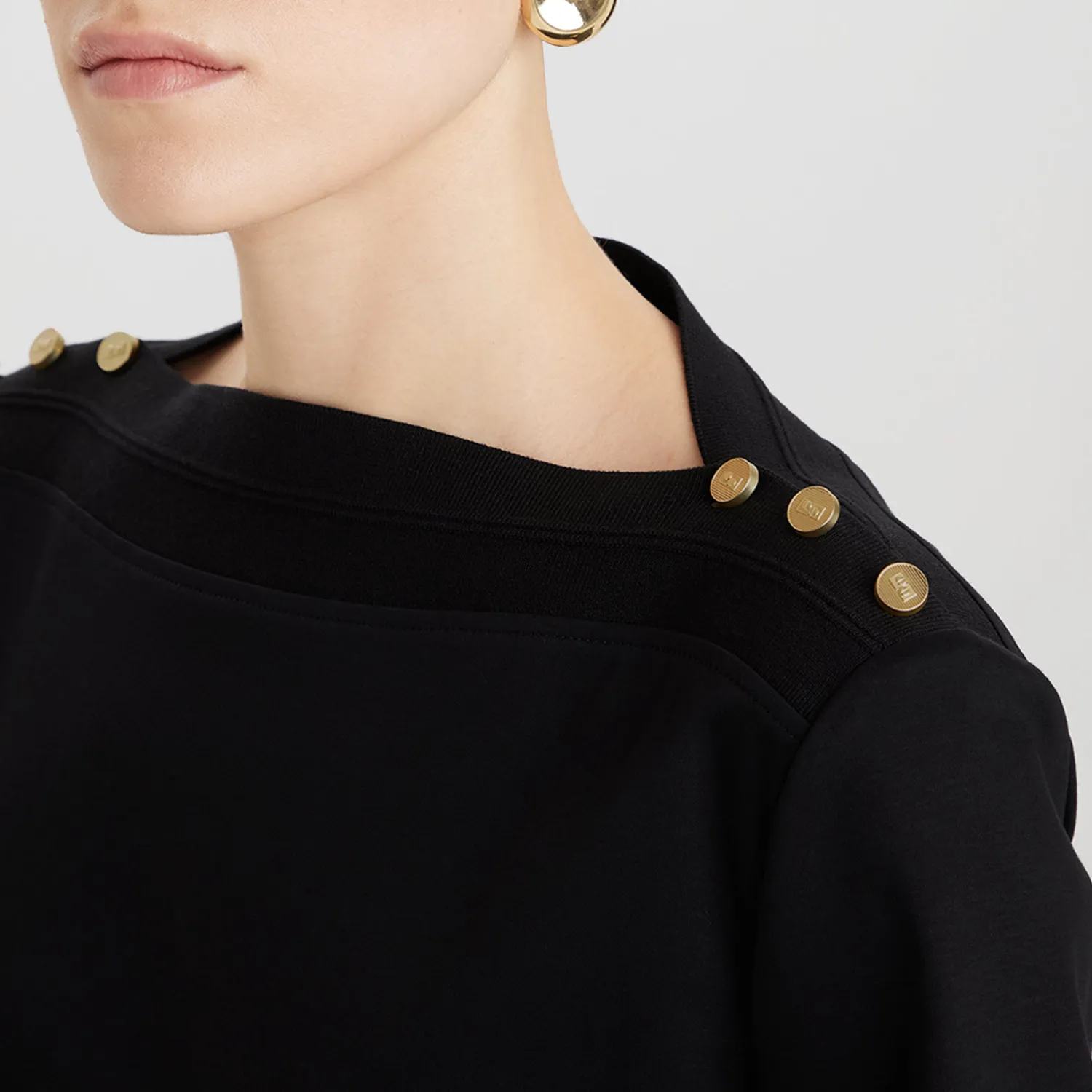 Ports 1961 Cotton Jersey Button-Shoulder Top nero cotone
