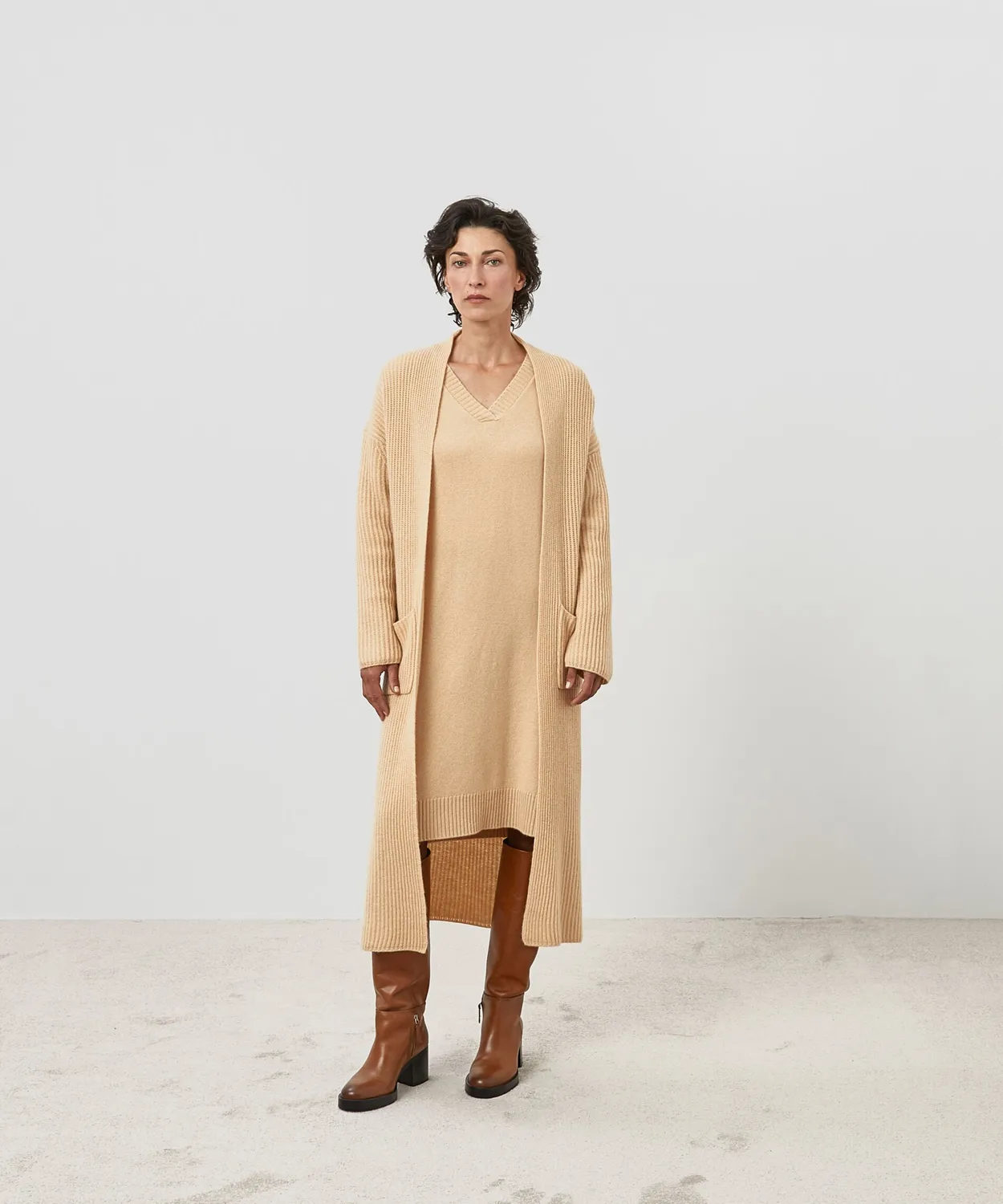 Rodier Cappotto lungo cashmere cintura beige chine