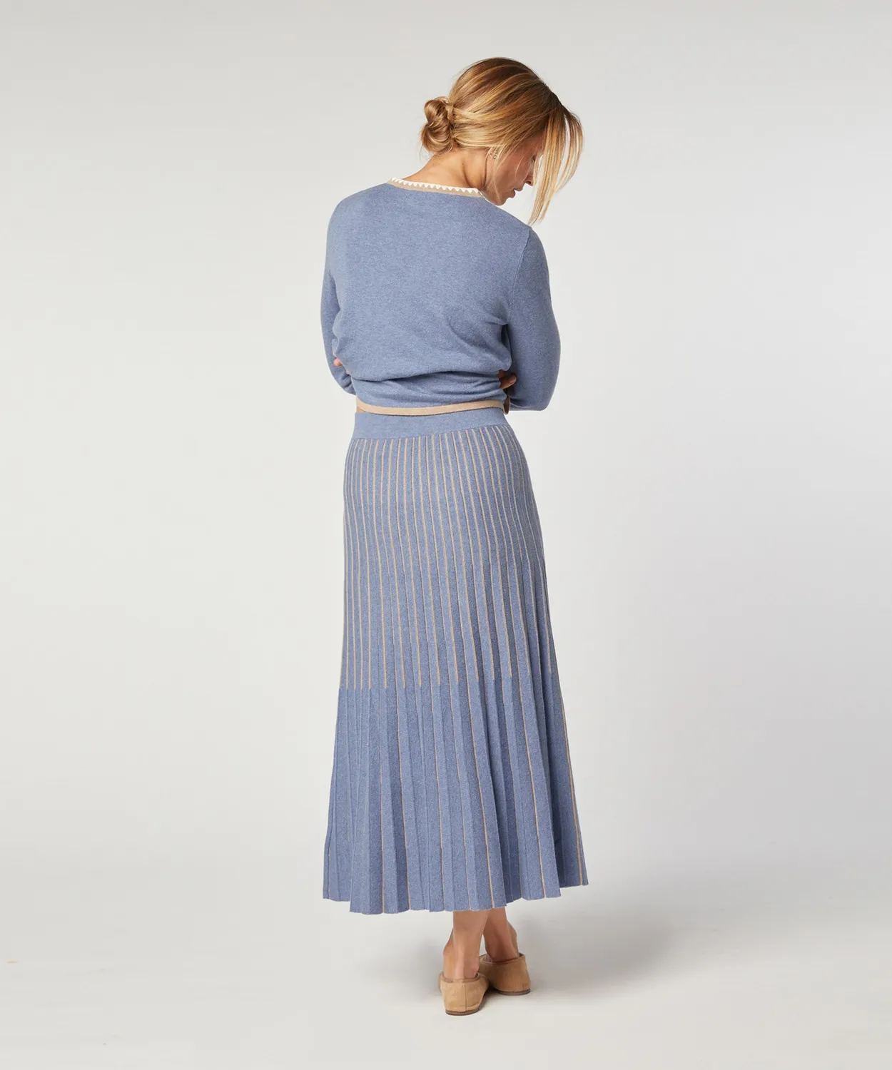 Rodier Gonna Maglia Plissettata Blu Midi Donna