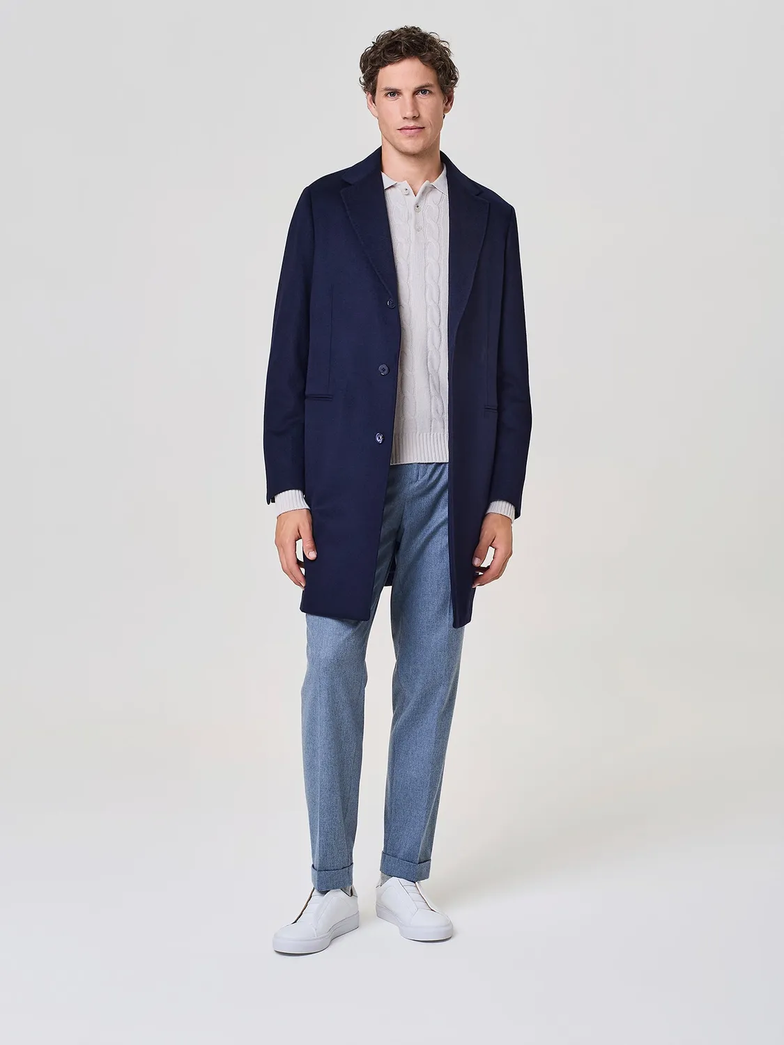 Paul Taylor Cappotto Monopetto Cashmere Blu Puro Sfoderato