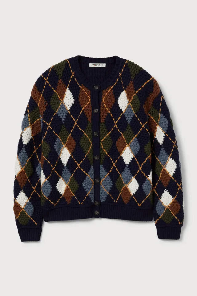 PORTS PW426KFN07 cardigan lana rombi blu