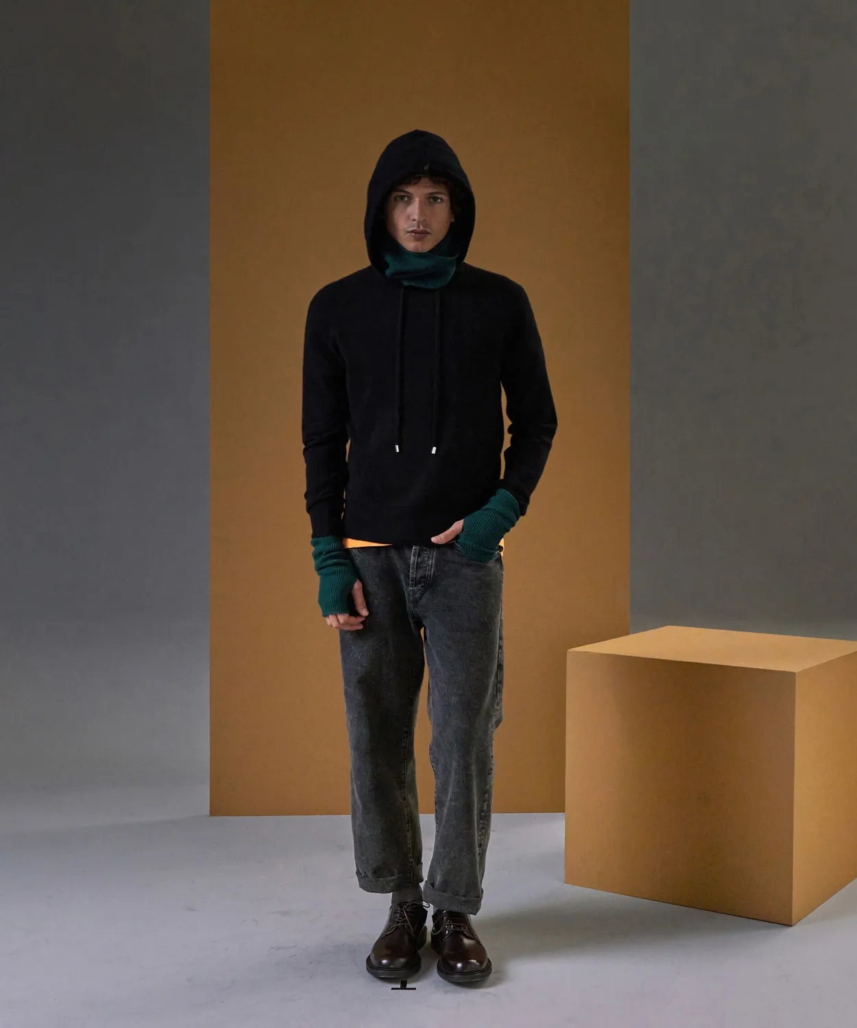 Rodier felpa cappuccio cashmere nero uomo 2 fili tasca