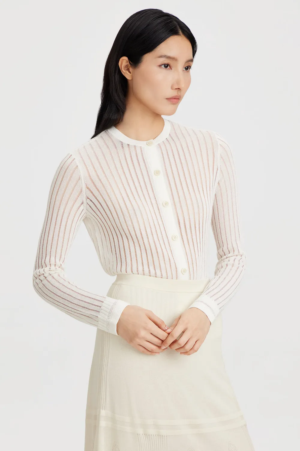 Ports 1961 PW226KFN02 Cardigan Corto Righe Bianco M