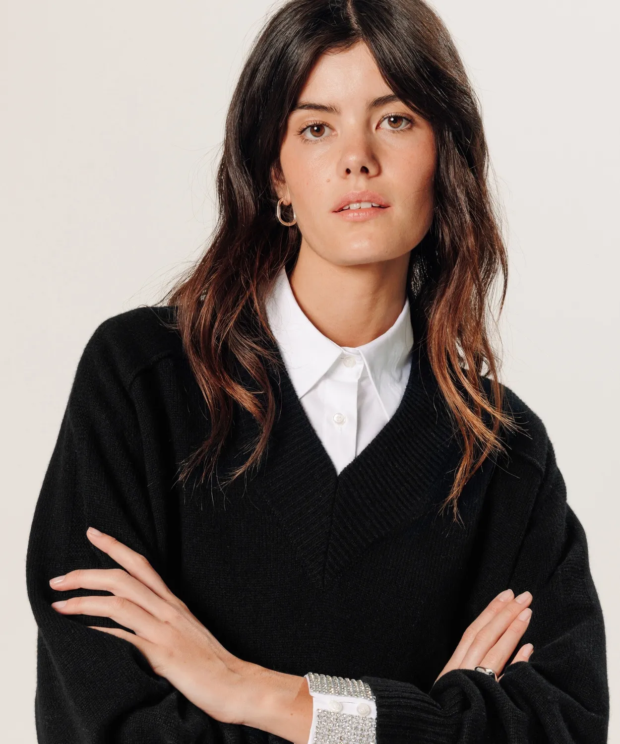 Rodier maglione oversize donna cashmere scollo V nero